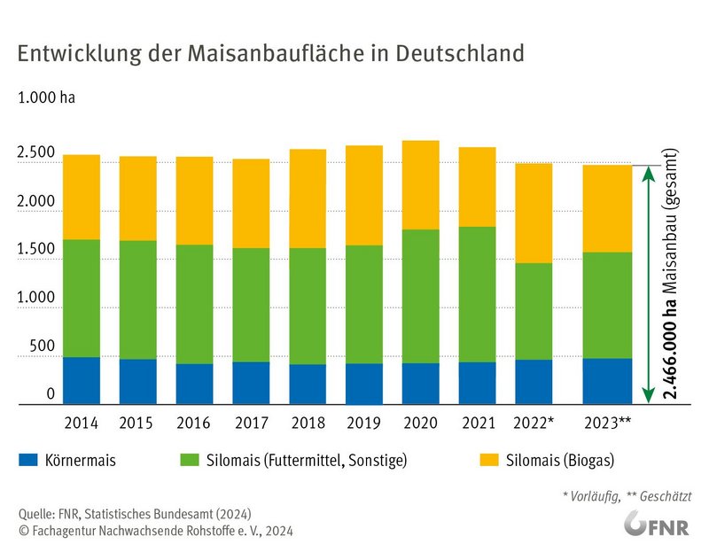 Entwicklung der Mais Anbaufläche in Deutschland (Quelle FNR)