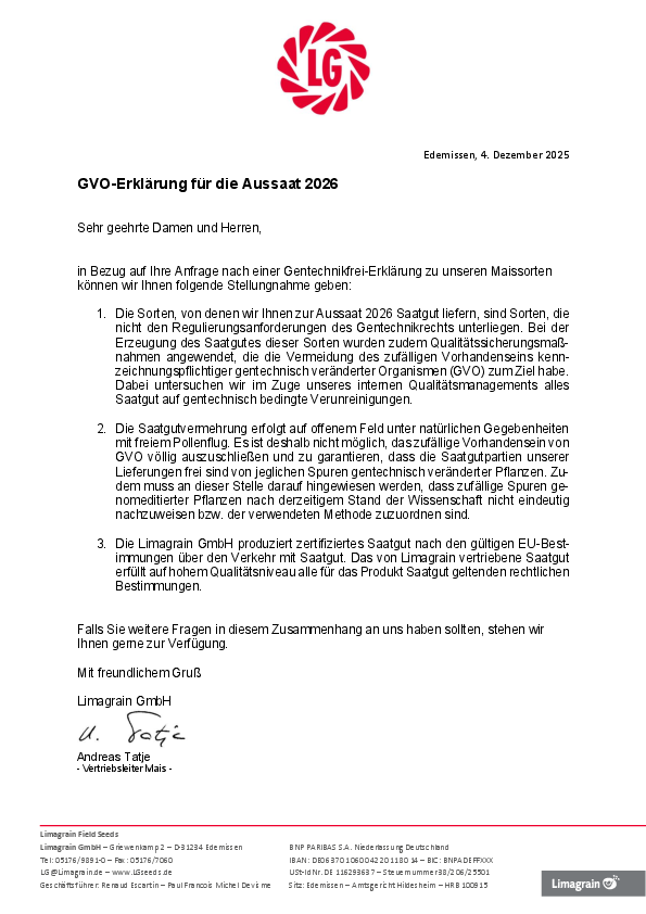 Mais GVO-Erklrung Aussaat 2026